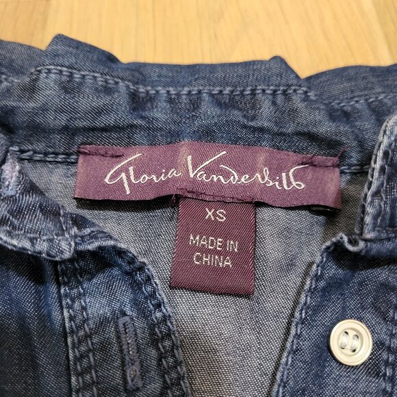 Gloria Vanderbilt Dress Denim Above Knee XS Chambray Roll Tab Sleeve Drawstring - Picture 12 of 14